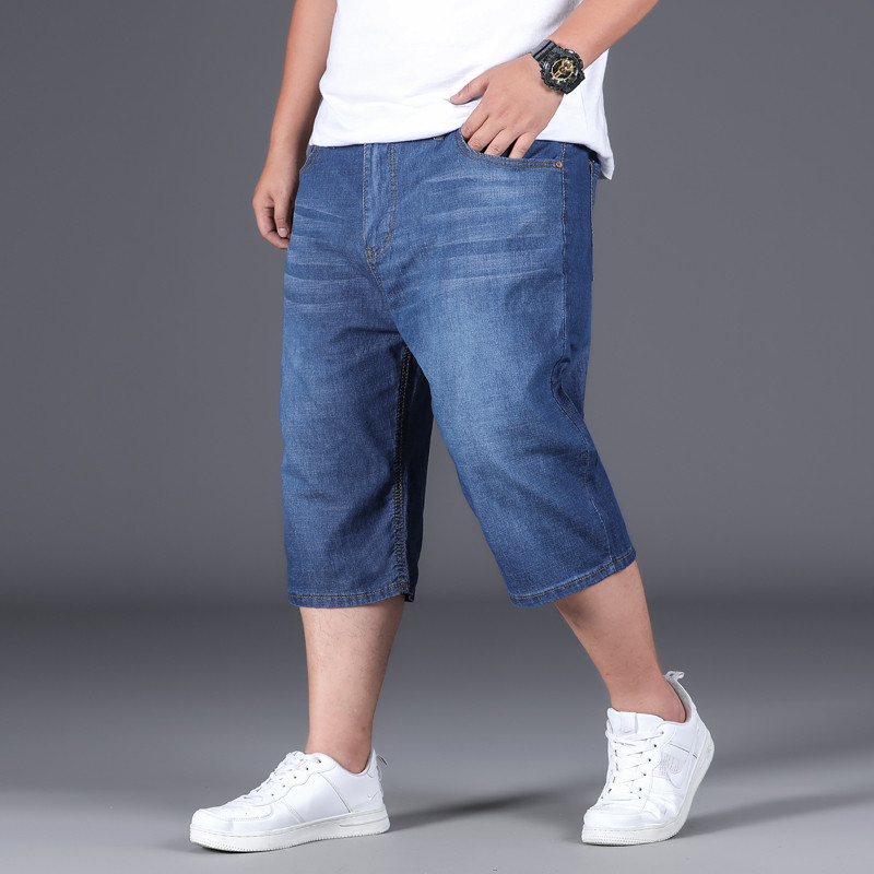 Dimensiune mare 28-48 50 Pantaloni scurți din blugi Blugi pentru bărbați 150KG largi de vară Subțire Fatty Guy Casual Fashion Vițel Pantaloni mari cu cinci lungi