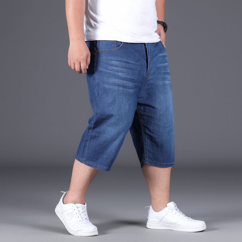 Dimensiune mare 28-48 50 Pantaloni scurți din blugi Blugi pentru bărbați 150KG largi de vară Subțire Fatty Guy Casual Fashion Vițel Pantaloni mari cu cinci lungi