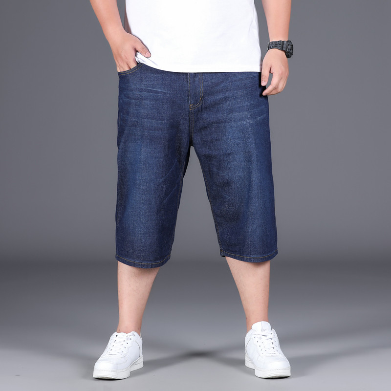 Dimensiune mare 28-48 50 Pantaloni scurți din blugi Blugi pentru bărbați 150KG largi de vară Subțire Fatty Guy Casual Fashion Vițel Pantaloni mari cu cinci lungi