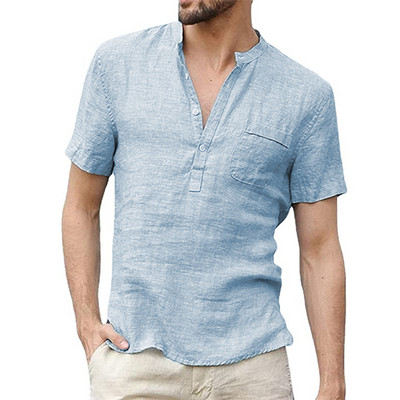 Suvine uus meeste lühikeste varrukatega T-särk puuvillane ja linane Led Casual meeste T-särk Meeste hingav S-3XL