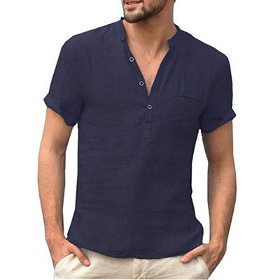 Suvine uus meeste lühikeste varrukatega T-särk puuvillane ja linane Led Casual meeste T-särk Meeste hingav S-3XL