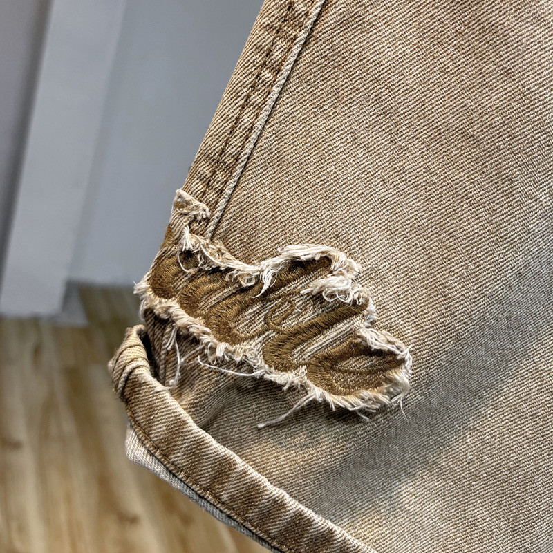 Vintage Jeans Férfi rövidnadrágok Sárga Mud Street Fashion Bermuda nadrágok Egyenes bő, szorongatott Patchwork Farmer rövidnadrágok