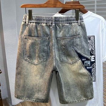 Мъжки дънкови къси панталони Летни дрехи Модни прави панталони Y2k Korea Baggy Vintage Short Bermuda Jeans Streetwear