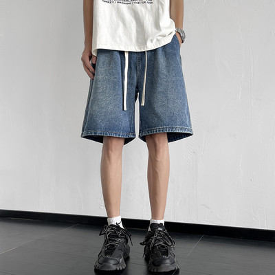 Ljeto u novom korejskom stilu, muške traper kratke hlače, široke ravne široke nogavice, vrećaste kratke traperice u struku, muška marka odjeće