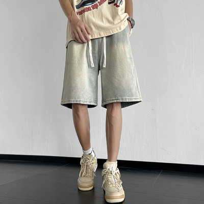 Ljeto u novom korejskom stilu, muške traper kratke hlače, široke ravne široke nogavice, vrećaste kratke traperice u struku, muška marka odjeće