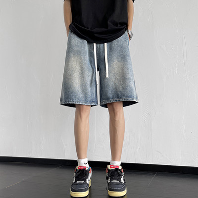 Ljeto u novom korejskom stilu, muške traper kratke hlače, široke ravne široke nogavice, vrećaste kratke traperice u struku, muška marka odjeće