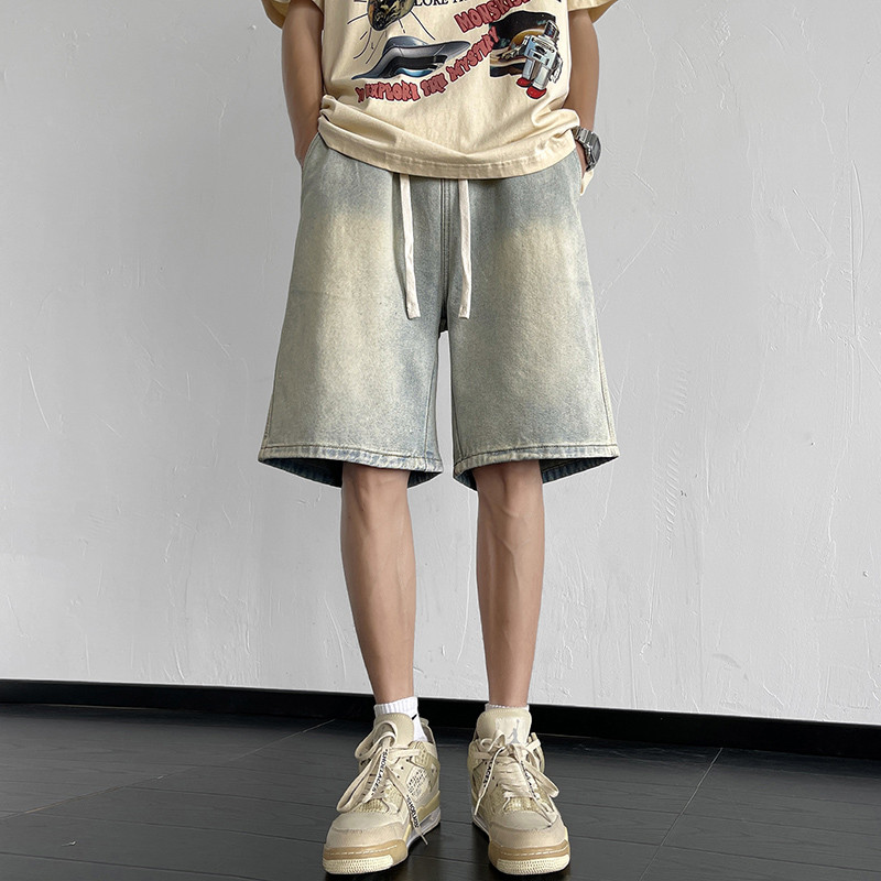 Ljeto u novom korejskom stilu, muške traper kratke hlače, široke ravne široke nogavice, vrećaste kratke traperice u struku, muška marka odjeće
