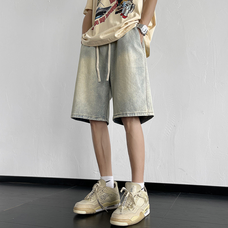 Ljeto u novom korejskom stilu, muške traper kratke hlače, široke ravne široke nogavice, vrećaste kratke traperice u struku, muška marka odjeće