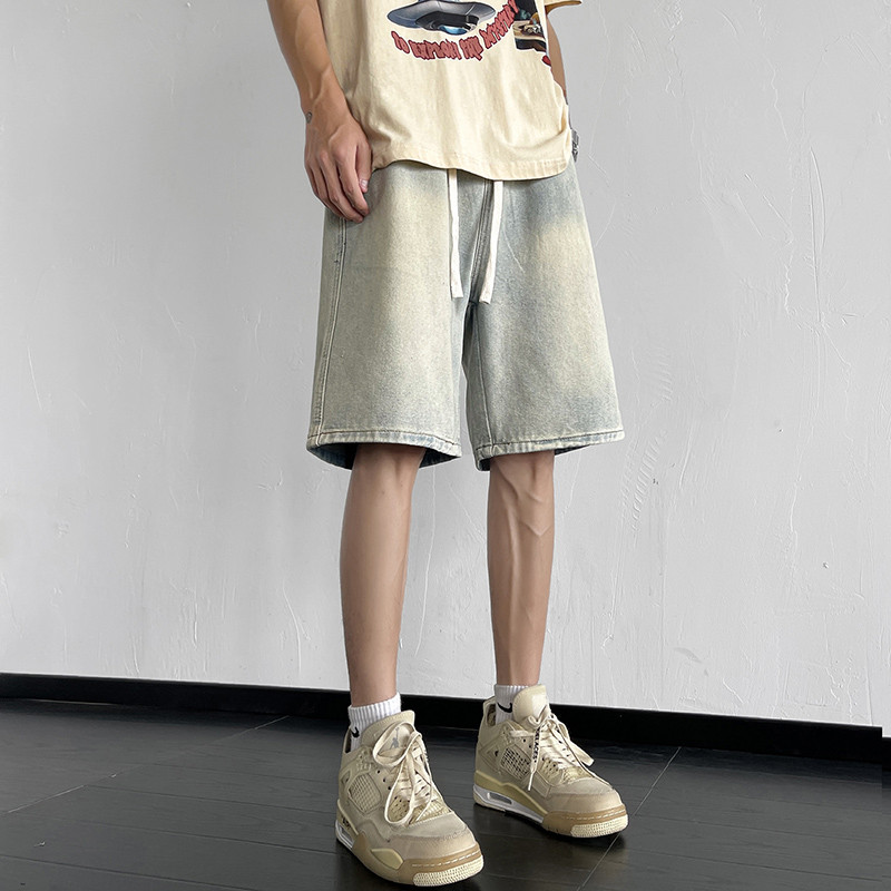 Ljeto u novom korejskom stilu, muške traper kratke hlače, široke ravne široke nogavice, vrećaste kratke traperice u struku, muška marka odjeće