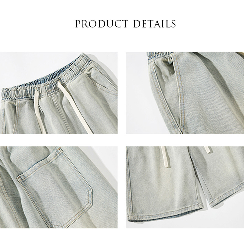 Ljeto u novom korejskom stilu, muške traper kratke hlače, široke ravne široke nogavice, vrećaste kratke traperice u struku, muška marka odjeće