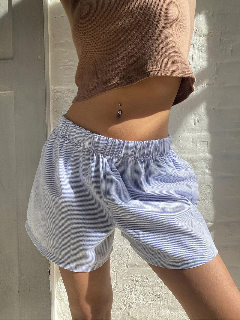 Sieviešu šorti ar svītru apdruku Ikdienas elastīgi zema vidukļa atpūtas šorti, bikses, ielas apģērbs