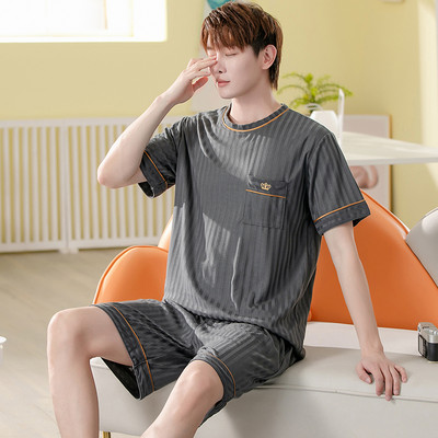 Liela izmēra L-5XL vīriešu pidžamu komplekti Vasaras jauni trikotāžas kokvilnas pidžamas ar īsām piedurknēm vīriešiem guļamveļa uzvalks mājas apģērbs