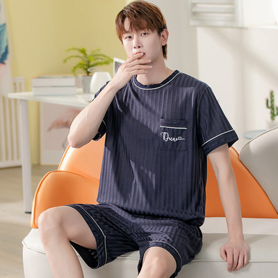 Liela izmēra L-5XL vīriešu pidžamu komplekti Vasaras jauni trikotāžas kokvilnas pidžamas ar īsām piedurknēm vīriešiem guļamveļa uzvalks mājas apģērbs