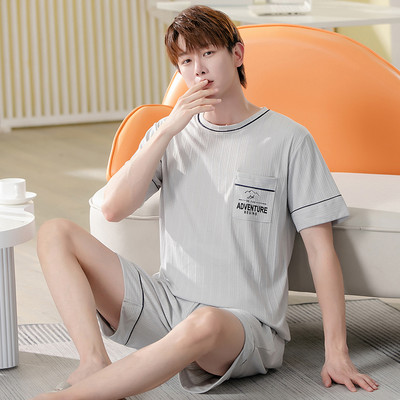 Liela izmēra L-5XL vīriešu pidžamu komplekti Vasaras jauni trikotāžas kokvilnas pidžamas ar īsām piedurknēm vīriešiem guļamveļa uzvalks mājas apģērbs