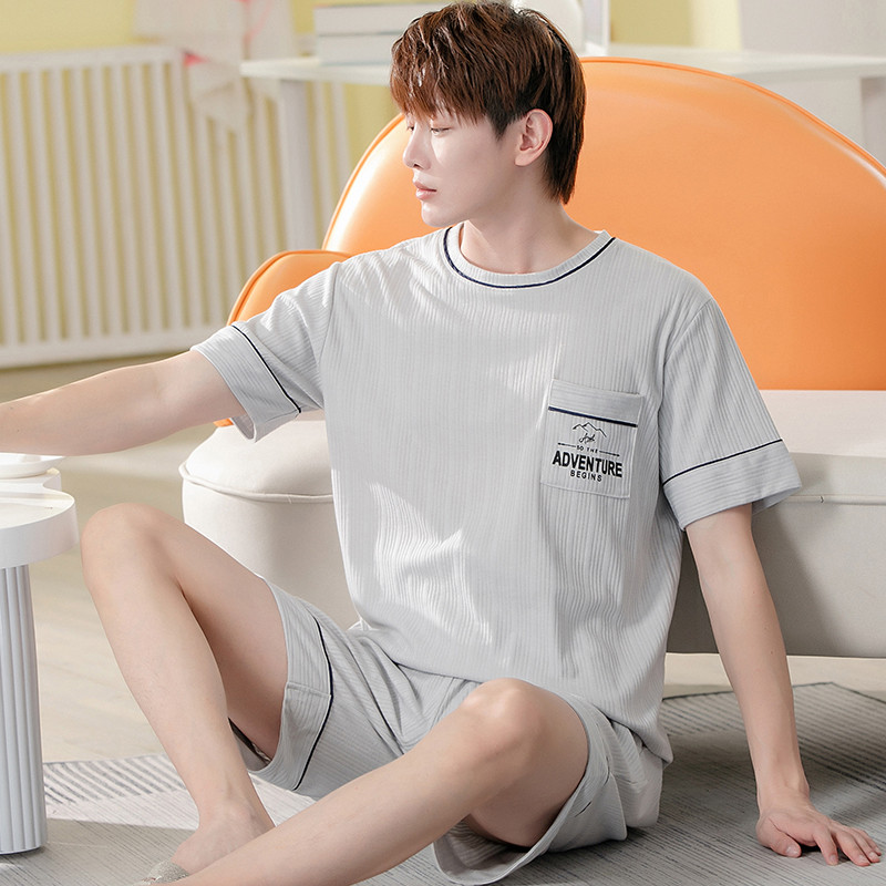 Liela izmēra L-5XL vīriešu pidžamu komplekti Vasaras jauni trikotāžas kokvilnas pidžamas ar īsām piedurknēm vīriešiem guļamveļa uzvalks mājas apģērbs