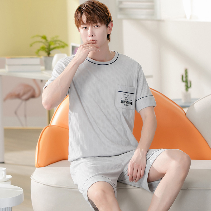 Liela izmēra L-5XL vīriešu pidžamu komplekti Vasaras jauni trikotāžas kokvilnas pidžamas ar īsām piedurknēm vīriešiem guļamveļa uzvalks mājas apģērbs