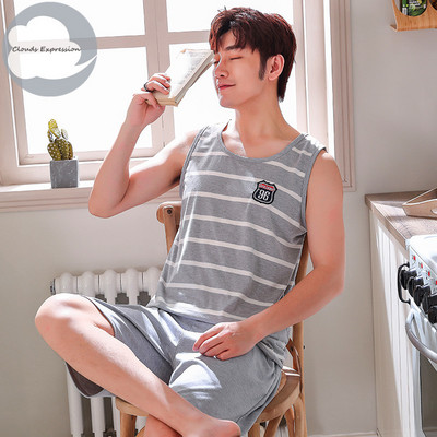 Καλοκαιρινές ανδρικές πιτζάμες με κοντό μανίκι βαμβακερές πιτζάμες κινουμένων σχεδίων Casual Sleepwear Πιτζάμες Νυχτερινές φόρμες Pijamas Plus Size 3XL Homewear