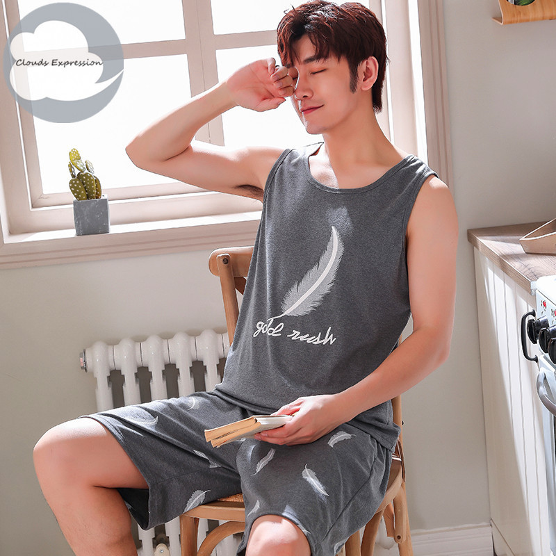 Καλοκαιρινές ανδρικές πιτζάμες με κοντό μανίκι βαμβακερές πιτζάμες κινουμένων σχεδίων Casual Sleepwear Πιτζάμες Νυχτερινές φόρμες Pijamas Plus Size 3XL Homewear