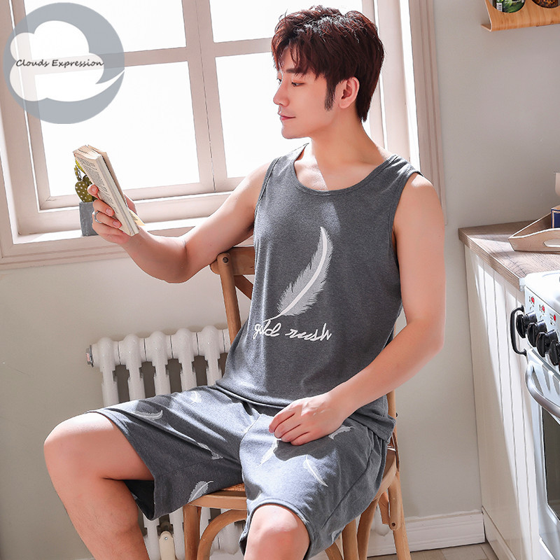Καλοκαιρινές ανδρικές πιτζάμες με κοντό μανίκι βαμβακερές πιτζάμες κινουμένων σχεδίων Casual Sleepwear Πιτζάμες Νυχτερινές φόρμες Pijamas Plus Size 3XL Homewear