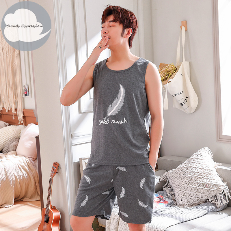 Καλοκαιρινές ανδρικές πιτζάμες με κοντό μανίκι βαμβακερές πιτζάμες κινουμένων σχεδίων Casual Sleepwear Πιτζάμες Νυχτερινές φόρμες Pijamas Plus Size 3XL Homewear