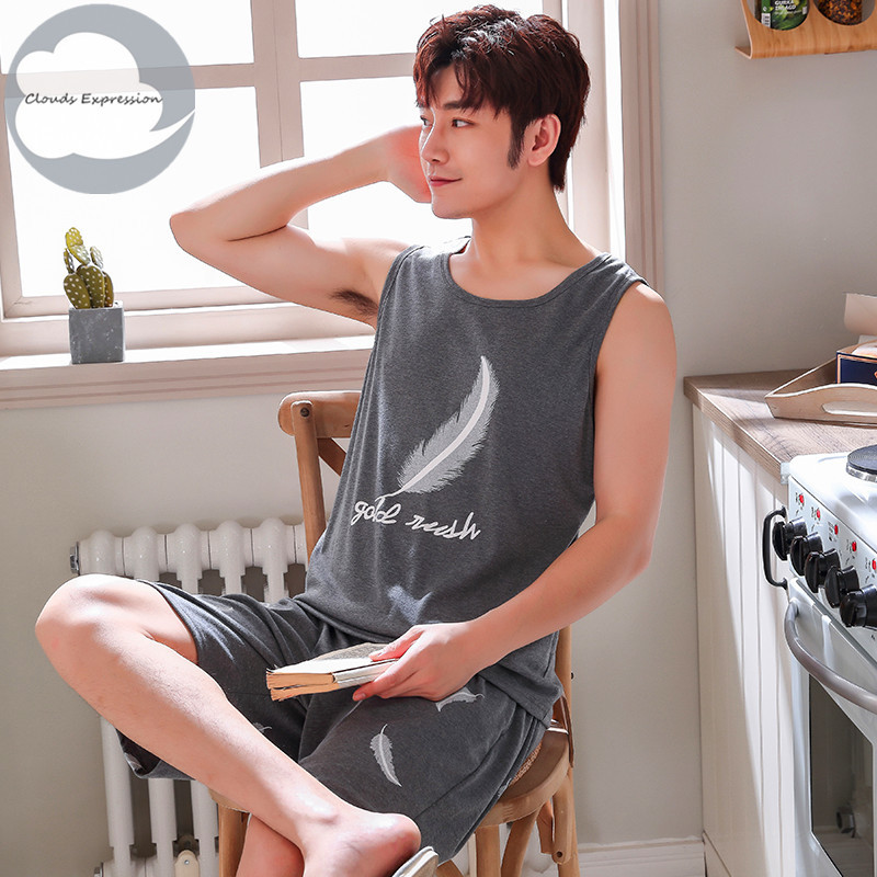 Καλοκαιρινές ανδρικές πιτζάμες με κοντό μανίκι βαμβακερές πιτζάμες κινουμένων σχεδίων Casual Sleepwear Πιτζάμες Νυχτερινές φόρμες Pijamas Plus Size 3XL Homewear