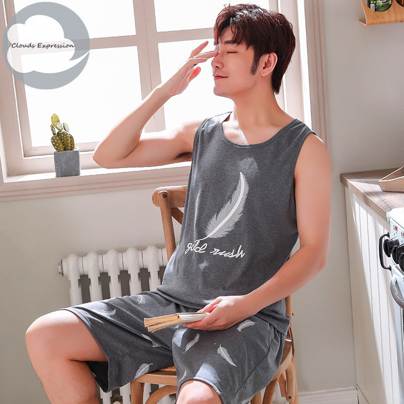 Καλοκαιρινές ανδρικές πιτζάμες με κοντό μανίκι βαμβακερές πιτζάμες κινουμένων σχεδίων Casual Sleepwear Πιτζάμες Νυχτερινές φόρμες Pijamas Plus Size 3XL Homewear