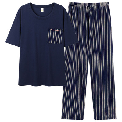 Pijamale pentru bărbați cu cusături în dungi Bumbac Moda bărbați cu mâneci scurte Pantaloni lungi Set pijamale 2 bucăți/set Primăvara vară Acasă Lounge Cadou