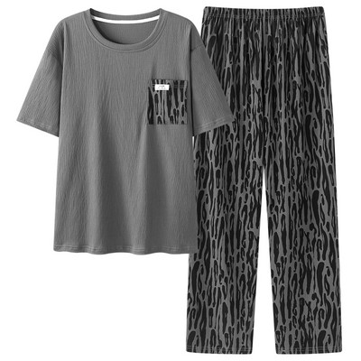 Pijamale pentru bărbați cu cusături în dungi Bumbac Moda bărbați cu mâneci scurte Pantaloni lungi Set pijamale 2 bucăți/set Primăvara vară Acasă Lounge Cadou