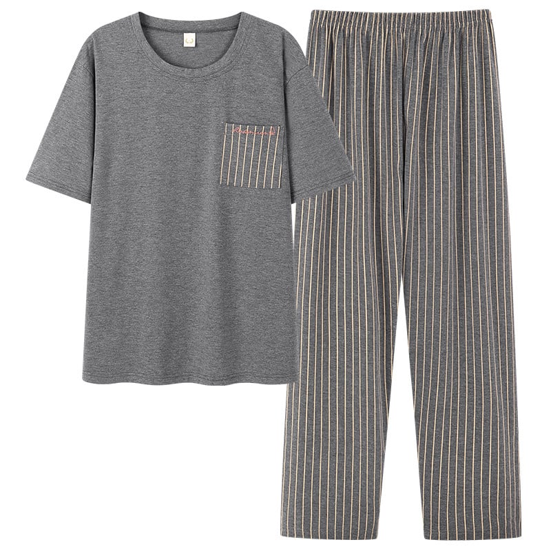 Pijamale pentru bărbați cu cusături în dungi Bumbac Moda bărbați cu mâneci scurte Pantaloni lungi Set pijamale 2 bucăți/set Primăvara vară Acasă Lounge Cadou