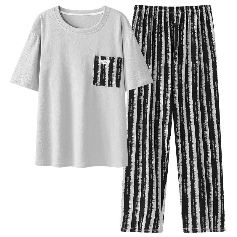 Pijamale pentru bărbați cu cusături în dungi Bumbac Moda bărbați cu mâneci scurte Pantaloni lungi Set pijamale 2 bucăți/set Primăvara vară Acasă Lounge Cadou