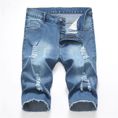 Pantaloni scurți de blugi brodați cu trandafiri roșii de vară Pantaloni scurți casual pentru bărbați, negru, albastru, alb, pantaloni scurți din denim rupti și uzați