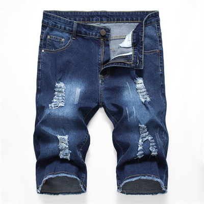 Pantaloni scurți de blugi brodați cu trandafiri roșii de vară Pantaloni scurți casual pentru bărbați, negru, albastru, alb, pantaloni scurți din denim rupti și uzați