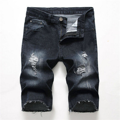 Pantaloni scurți de blugi brodați cu trandafiri roșii de vară Pantaloni scurți casual pentru bărbați, negru, albastru, alb, pantaloni scurți din denim rupti și uzați