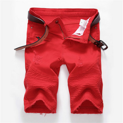 Pantaloni scurți de blugi brodați cu trandafiri roșii de vară Pantaloni scurți casual pentru bărbați, negru, albastru, alb, pantaloni scurți din denim rupti și uzați