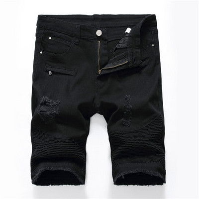 Pantaloni scurți de blugi brodați cu trandafiri roșii de vară Pantaloni scurți casual pentru bărbați, negru, albastru, alb, pantaloni scurți din denim rupti și uzați