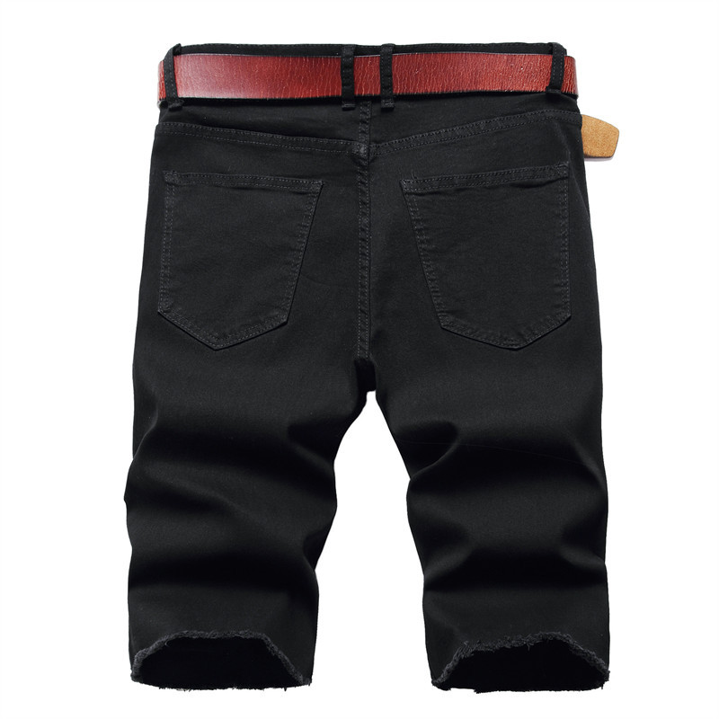 Pantaloni scurți de blugi brodați cu trandafiri roșii de vară Pantaloni scurți casual pentru bărbați, negru, albastru, alb, pantaloni scurți din denim rupti și uzați