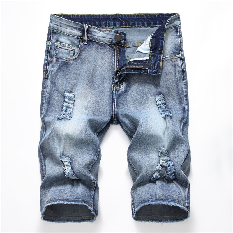 Pantaloni scurți de blugi brodați cu trandafiri roșii de vară Pantaloni scurți casual pentru bărbați, negru, albastru, alb, pantaloni scurți din denim rupti și uzați