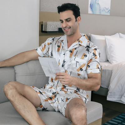 Muška pidžama kratkih rukava ljetna ledena svilena kućna odjeća muški ljetni ležerni tanki kardigan može se nositi kao komplet kućne odjeće