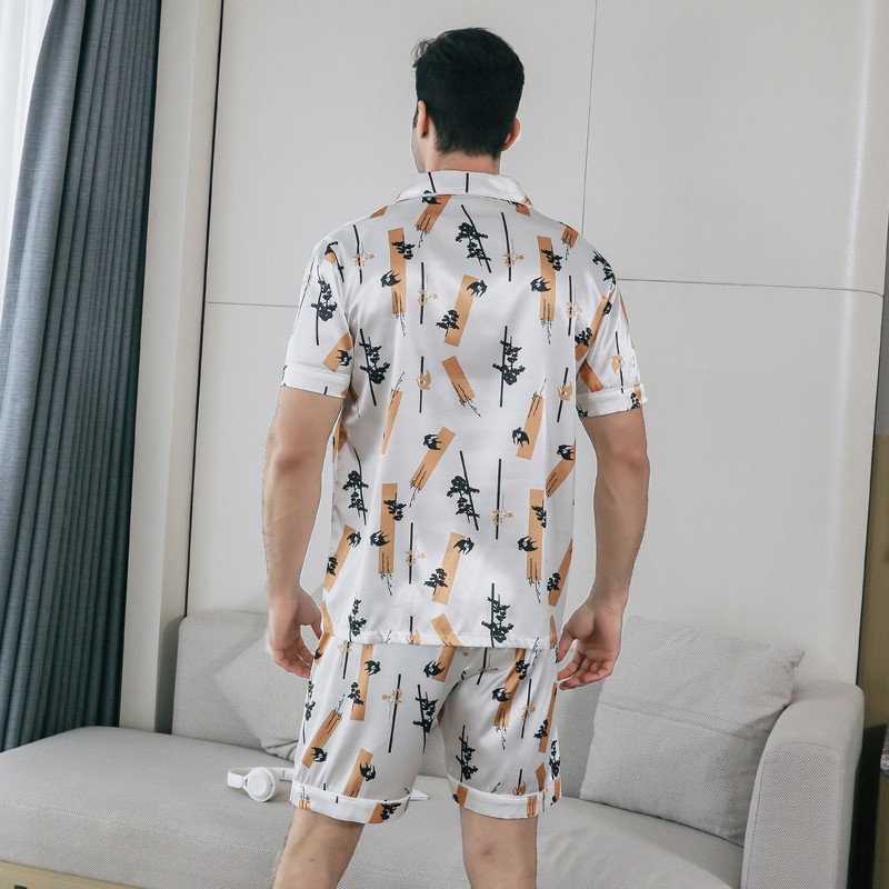 Muška pidžama kratkih rukava ljetna ledena svilena kućna odjeća muški ljetni ležerni tanki kardigan može se nositi kao komplet kućne odjeće