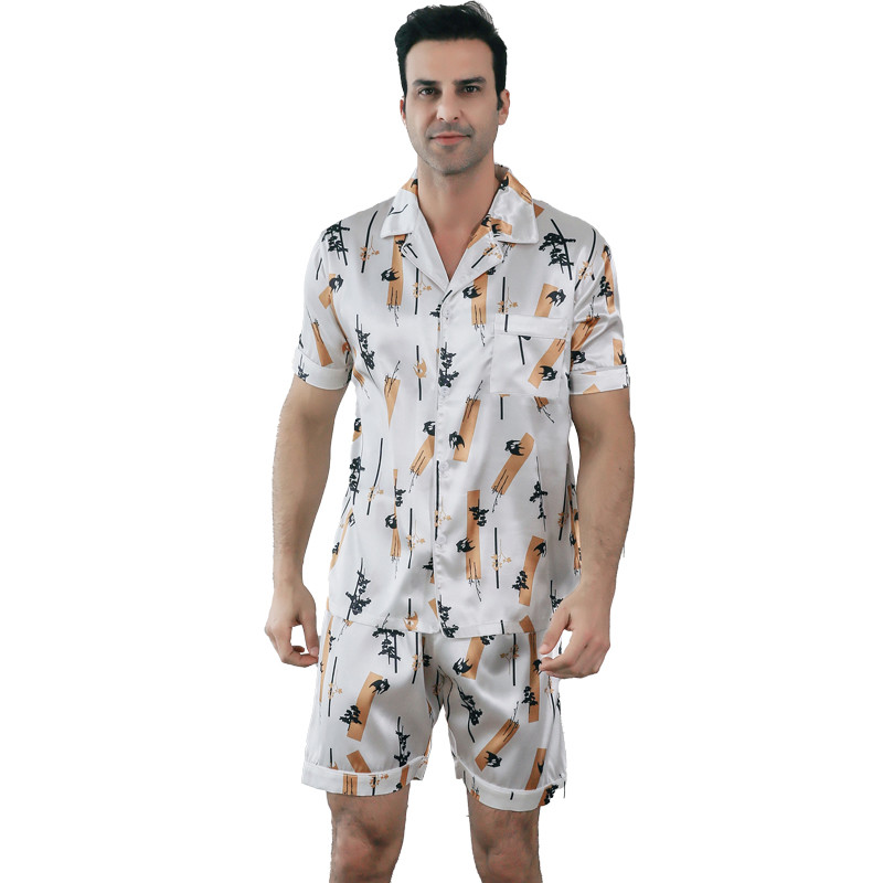 Muška pidžama kratkih rukava ljetna ledena svilena kućna odjeća muški ljetni ležerni tanki kardigan može se nositi kao komplet kućne odjeće