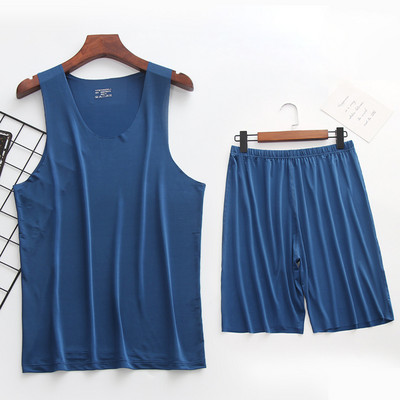 Ljetna muška pidžama Odijelo Thin Ice Kućna odjeća Bez tragova Prsluk bez rukava Kratke hlače Muška okruglog izreza Ležerna ljetna odjeća