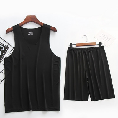 Ljetna muška pidžama Odijelo Thin Ice Kućna odjeća Bez tragova Prsluk bez rukava Kratke hlače Muška okruglog izreza Ležerna ljetna odjeća