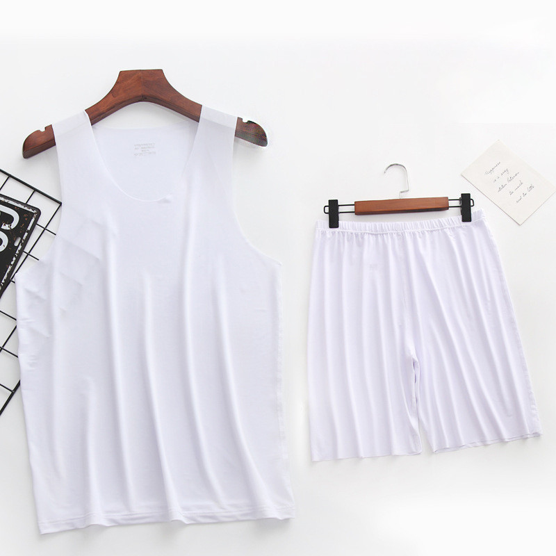 Ljetna muška pidžama Odijelo Thin Ice Kućna odjeća Bez tragova Prsluk bez rukava Kratke hlače Muška okruglog izreza Ležerna ljetna odjeća