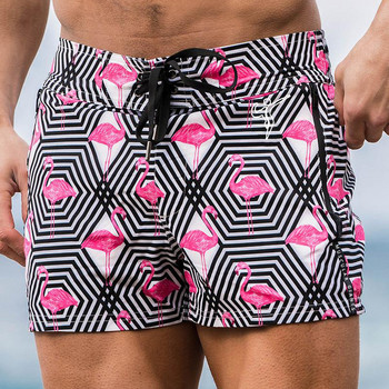 Shorts de banho com flamingo para homens, calção de banho para praia e piscina