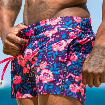 Shorts de banho com flamingo para homens, calção de banho para praia e piscina