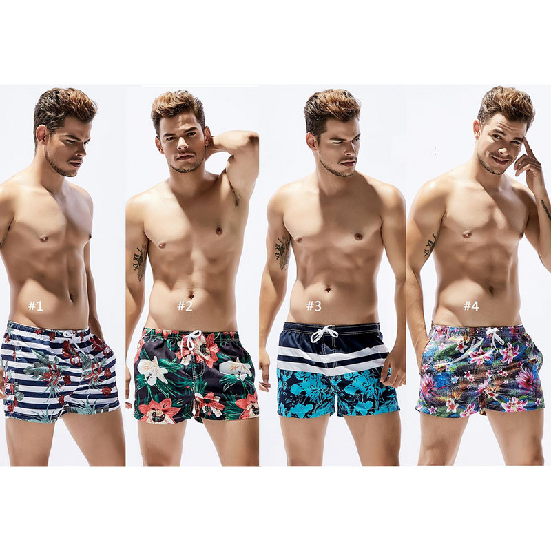 Jauni vīriešu galda šorti peldkostīmi, ātri žūstoši pludmales īsās ikdienas bikses — modes izvēle ar apdruku