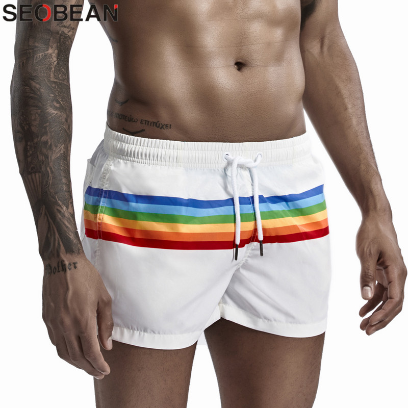 SEOBEAN nyári férfi rövidnadrág 100% poliészter Quick Dry Strand rövidnadrág Divat Ünnep Alkalmi Board Shorts Stripes Shorts For Férfi