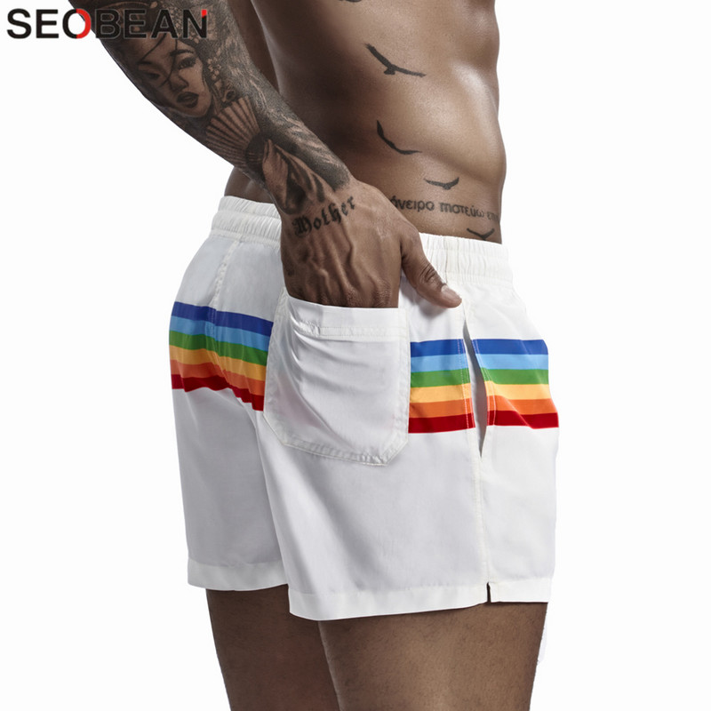 SEOBEAN nyári férfi rövidnadrág 100% poliészter Quick Dry Strand rövidnadrág Divat Ünnep Alkalmi Board Shorts Stripes Shorts For Férfi