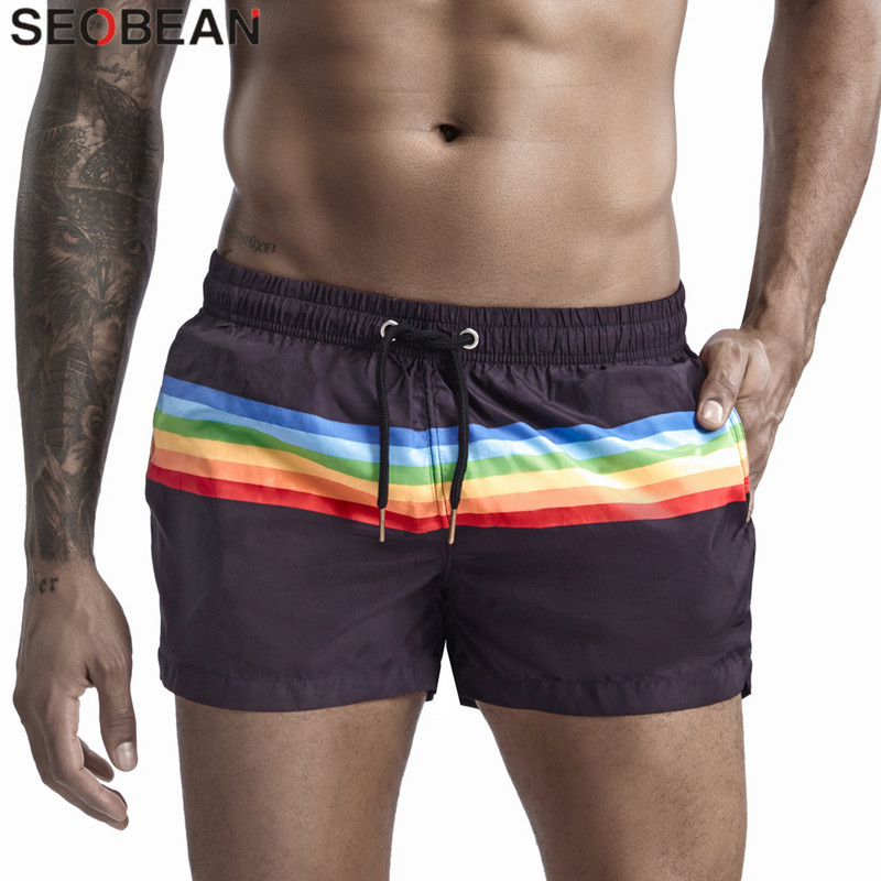 SEOBEAN nyári férfi rövidnadrág 100% poliészter Quick Dry Strand rövidnadrág Divat Ünnep Alkalmi Board Shorts Stripes Shorts For Férfi