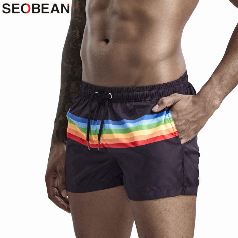 SEOBEAN nyári férfi rövidnadrág 100% poliészter Quick Dry Strand rövidnadrág Divat Ünnep Alkalmi Board Shorts Stripes Shorts For Férfi